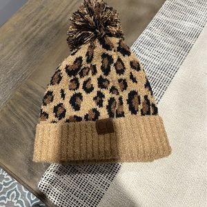 Leopard Beanie with Pom Pom